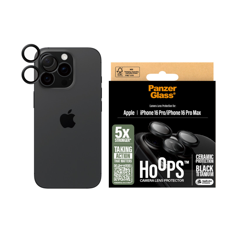 Протектор за камера PanzerGlass Hoops Ceramic Lens Protector за iPhone 16 Pro, 16 Pro Max