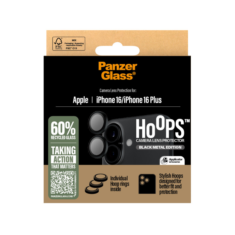 Протектор за камера PanzerGlass Hoops Black Lens Protector за iPhone 16/16 Plus