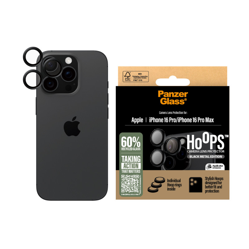 Протектор за камера PanzerGlass Hoops Black Lens Protector за iPhone 16 Pro, 16 Pro Max