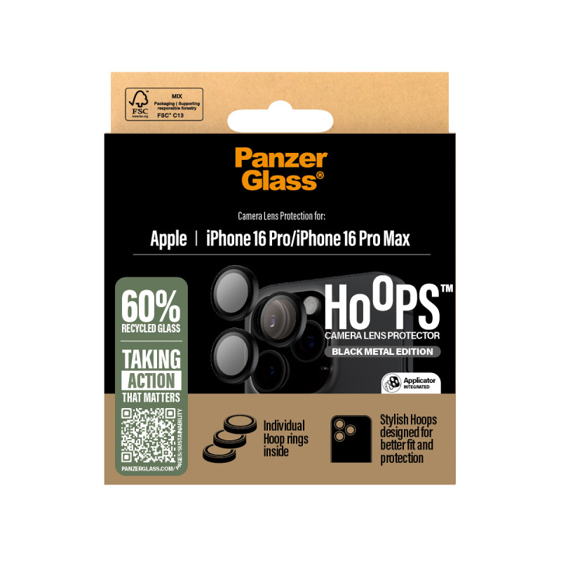 Протектор за камера PanzerGlass Hoops Black Lens Protector за iPhone 16 Pro, 16 Pro Max