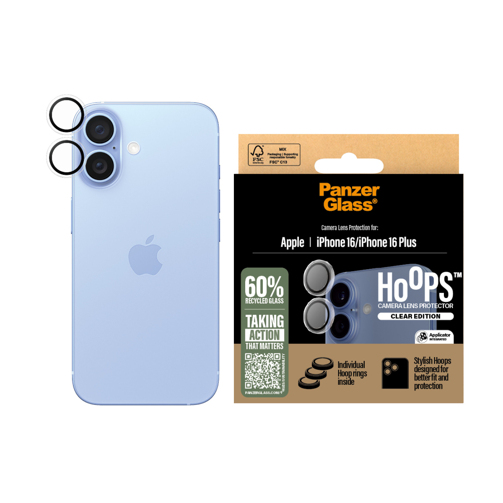 Протектор за камера PanzerGlass Hoops Transparent Lens Protector за iPhone 16/16 Plus