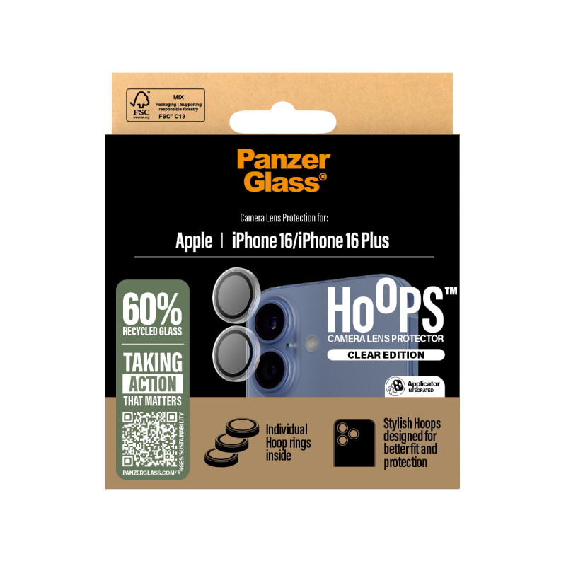 Протектор за камера PanzerGlass Hoops Transparent Lens Protector за iPhone 16/16 Plus