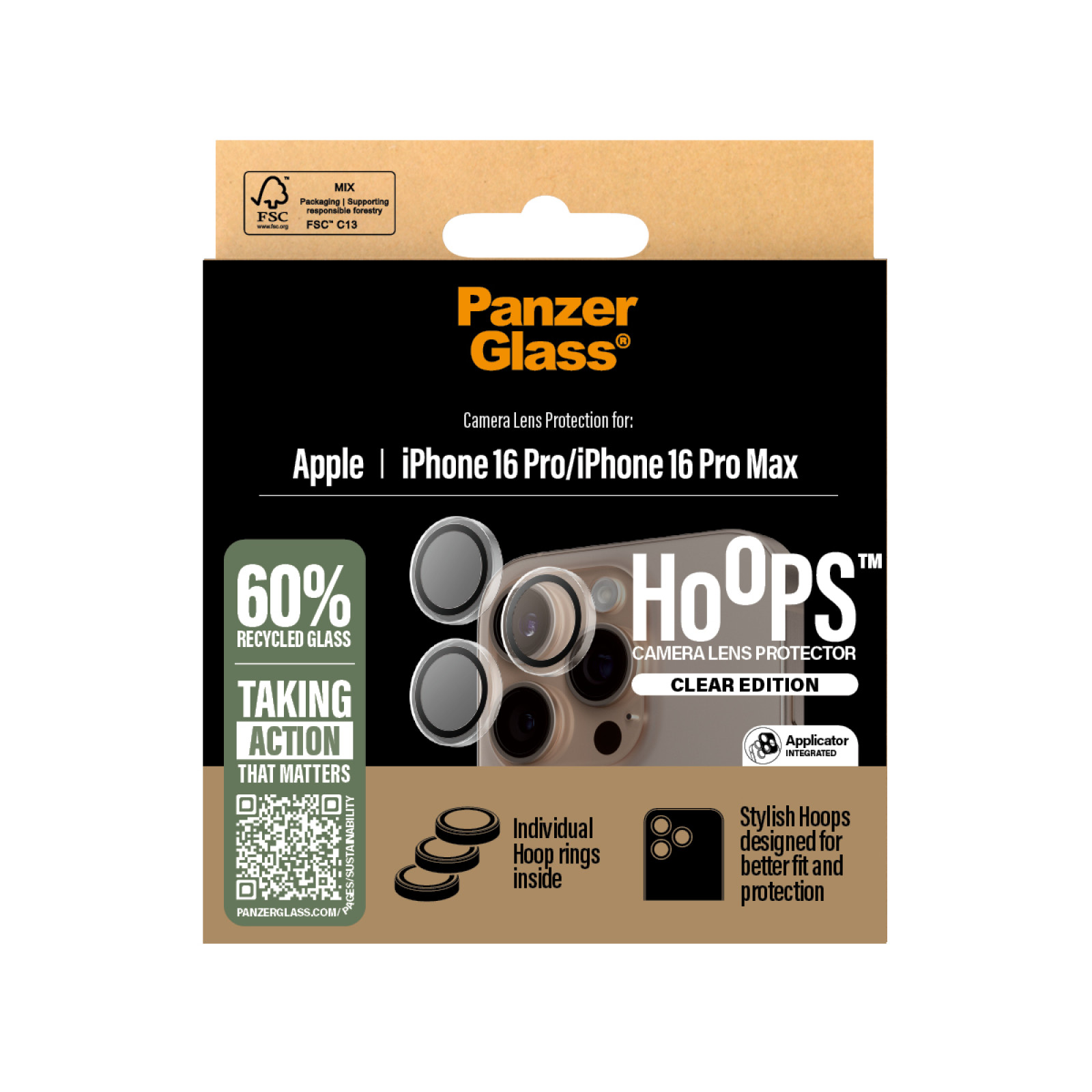 Протектор за камера PanzerGlass Hoops Transparent Lens Protector за iPhone 16 Pro,16 Pro Max