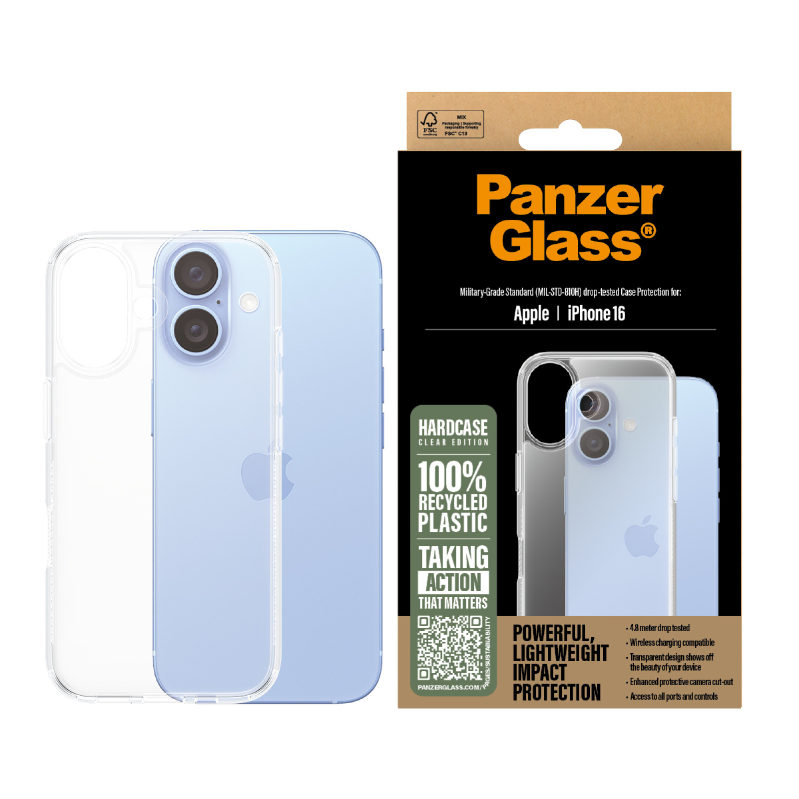 Гръб PanzerGlass HardCase за iPhone 16 - Прозрачен