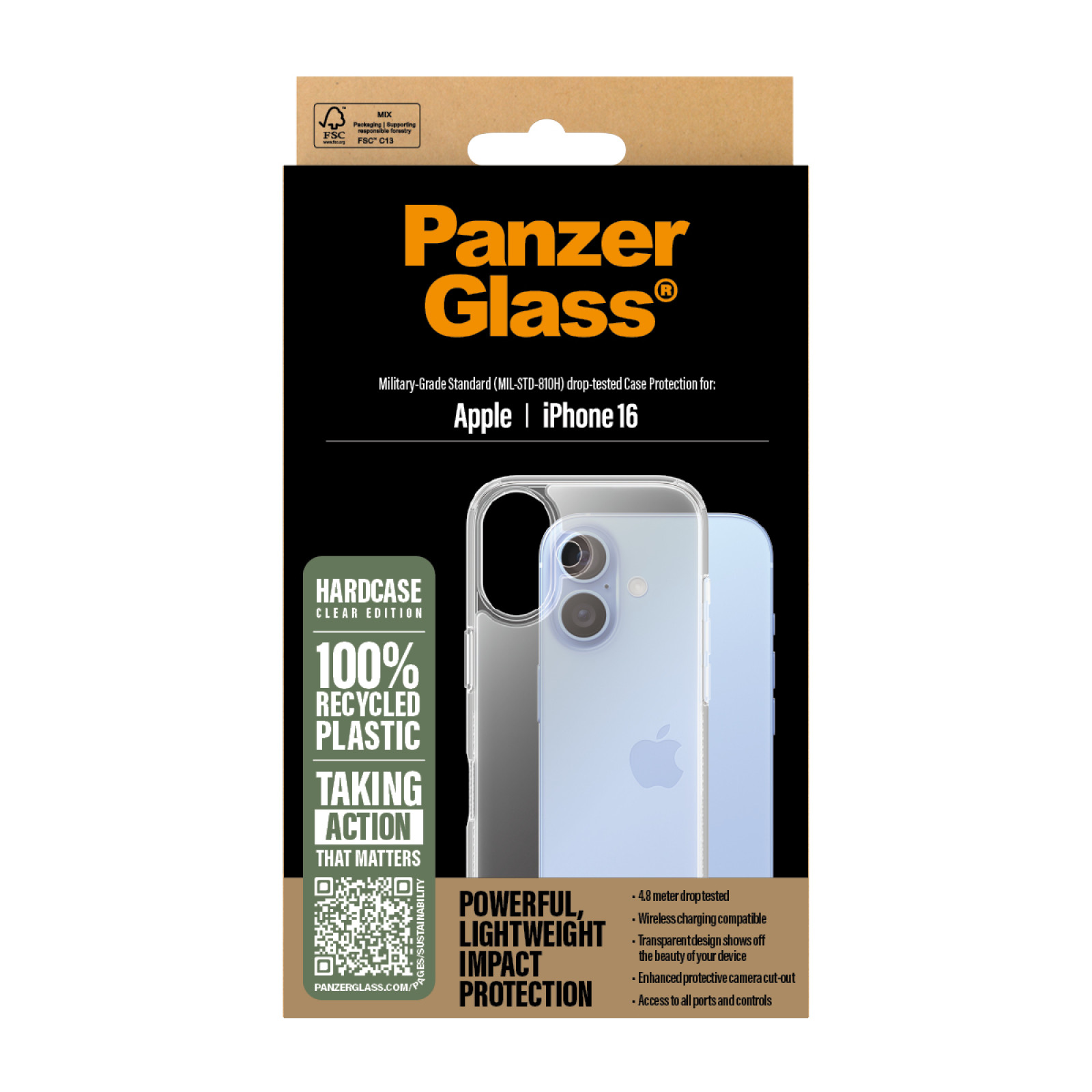 Гръб PanzerGlass HardCase за iPhone 16 - Прозрачен