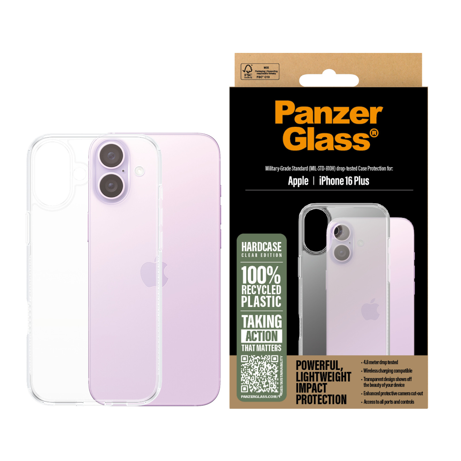 Гръб PanzerGlass HardCase за iPhone 16 Plus - Прозрачен