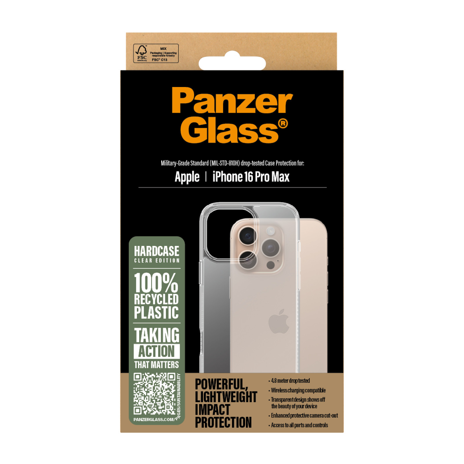 Гръб PanzerGlass HardCase за iPhone 16 Pro Max - Прозрачен