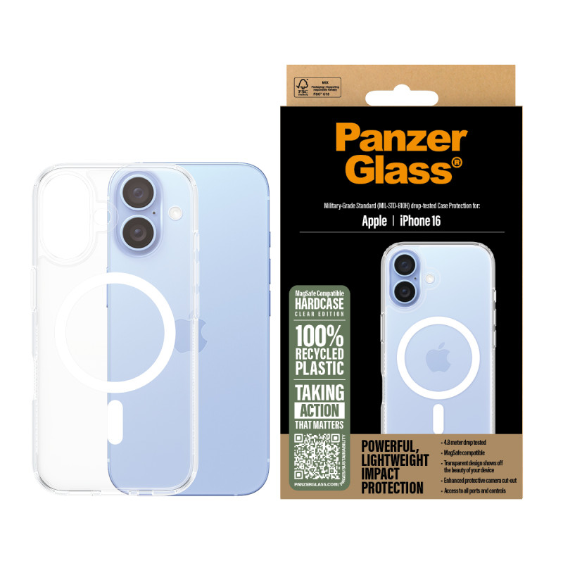 Гръб PanzerGlass HardCase за iPhone 16 , White MagSafe - Прозрачен