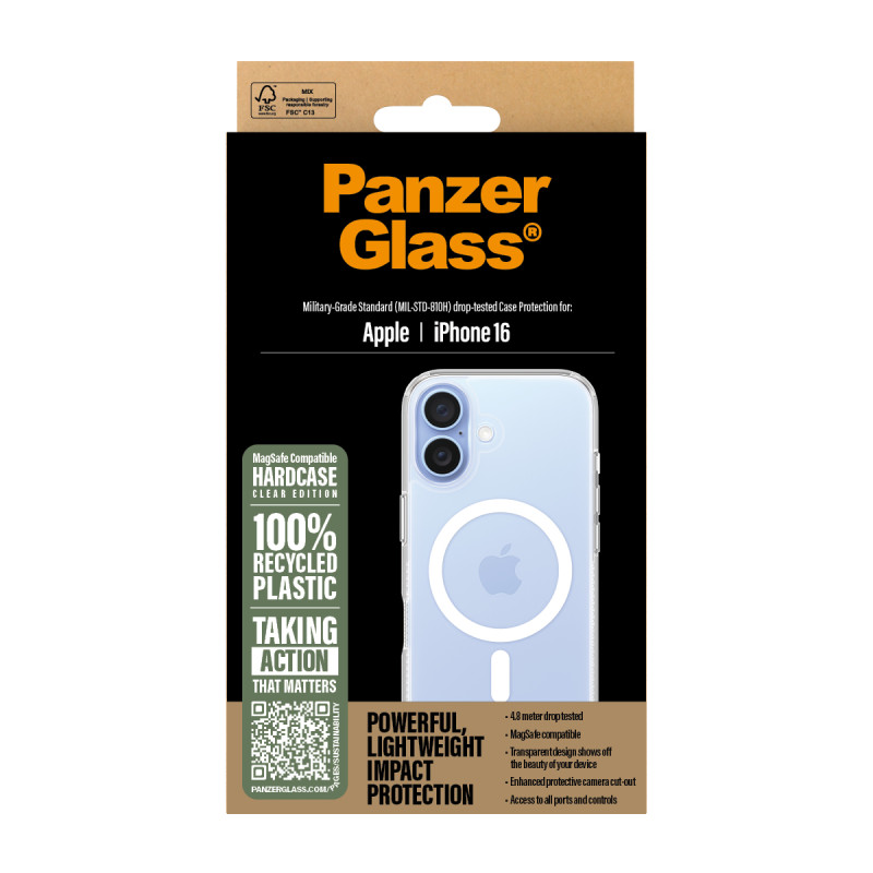 Гръб PanzerGlass HardCase за iPhone 16 , White MagSafe - Прозрачен