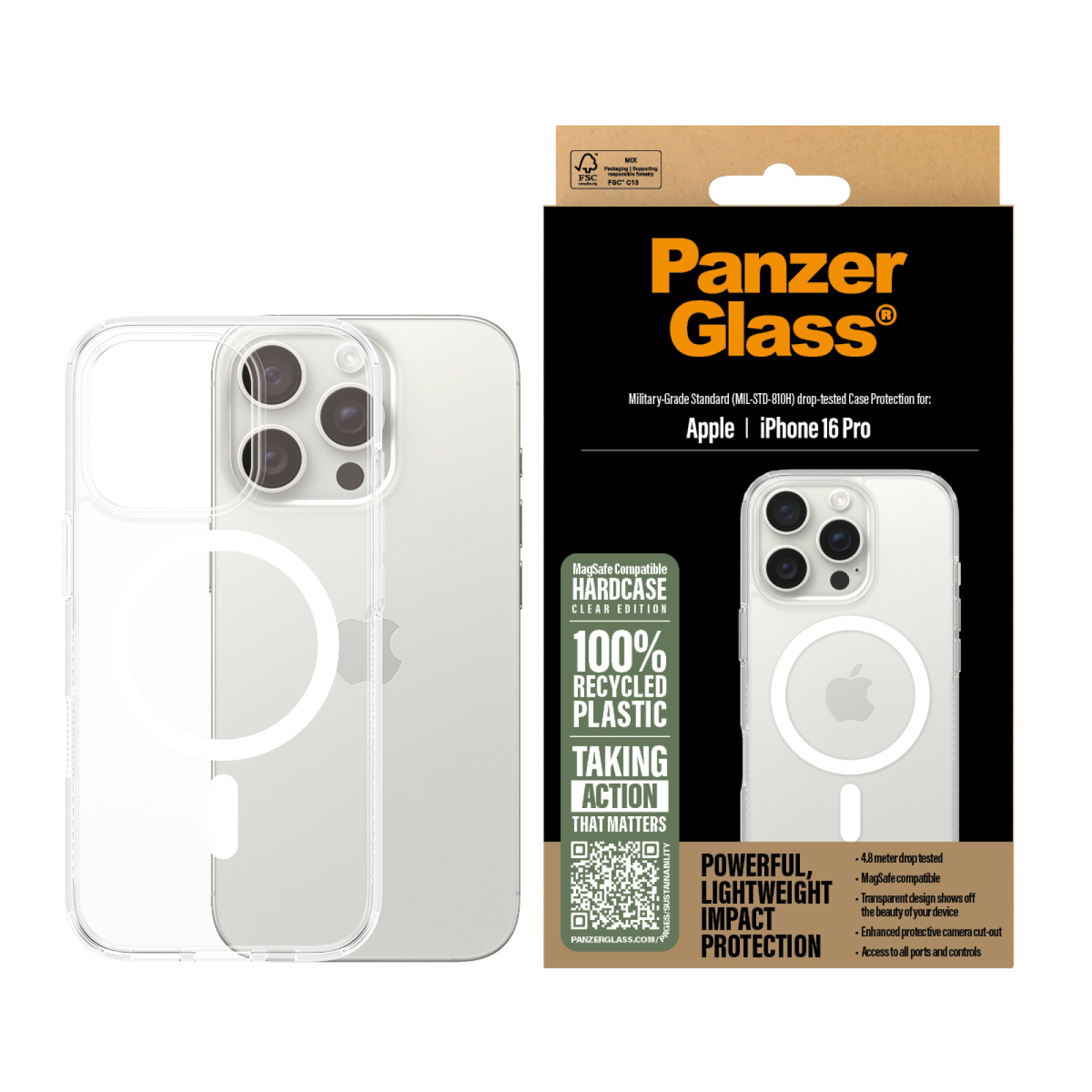 Гръб PanzerGlass HardCase за iPhone 16 Pro , White MagSafe - Прозрачен