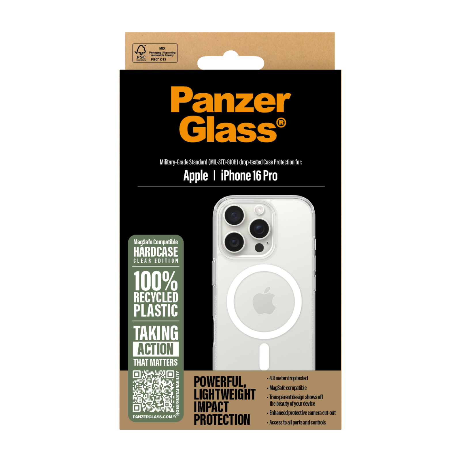 Гръб PanzerGlass HardCase за iPhone 16 Pro , White MagSafe - Прозрачен