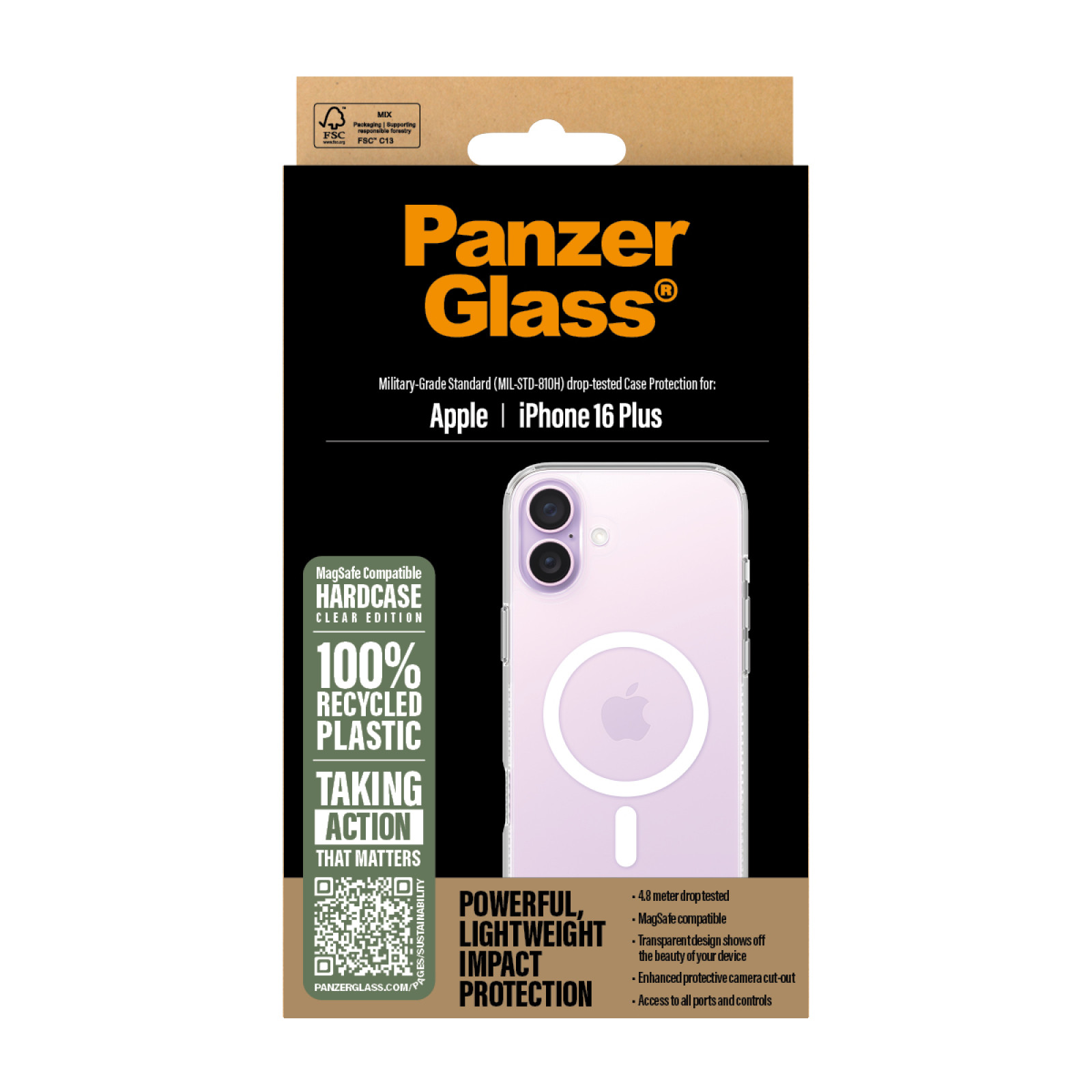 Гръб PanzerGlass HardCase за iPhone 16 Plus , White MagSafe - Прозрачен