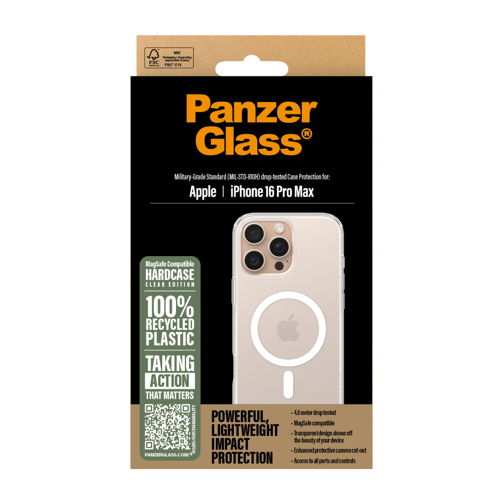 Гръб PanzerGlass HardCase за iPhone 16 Pro Max , White MagSafe - Прозрачен