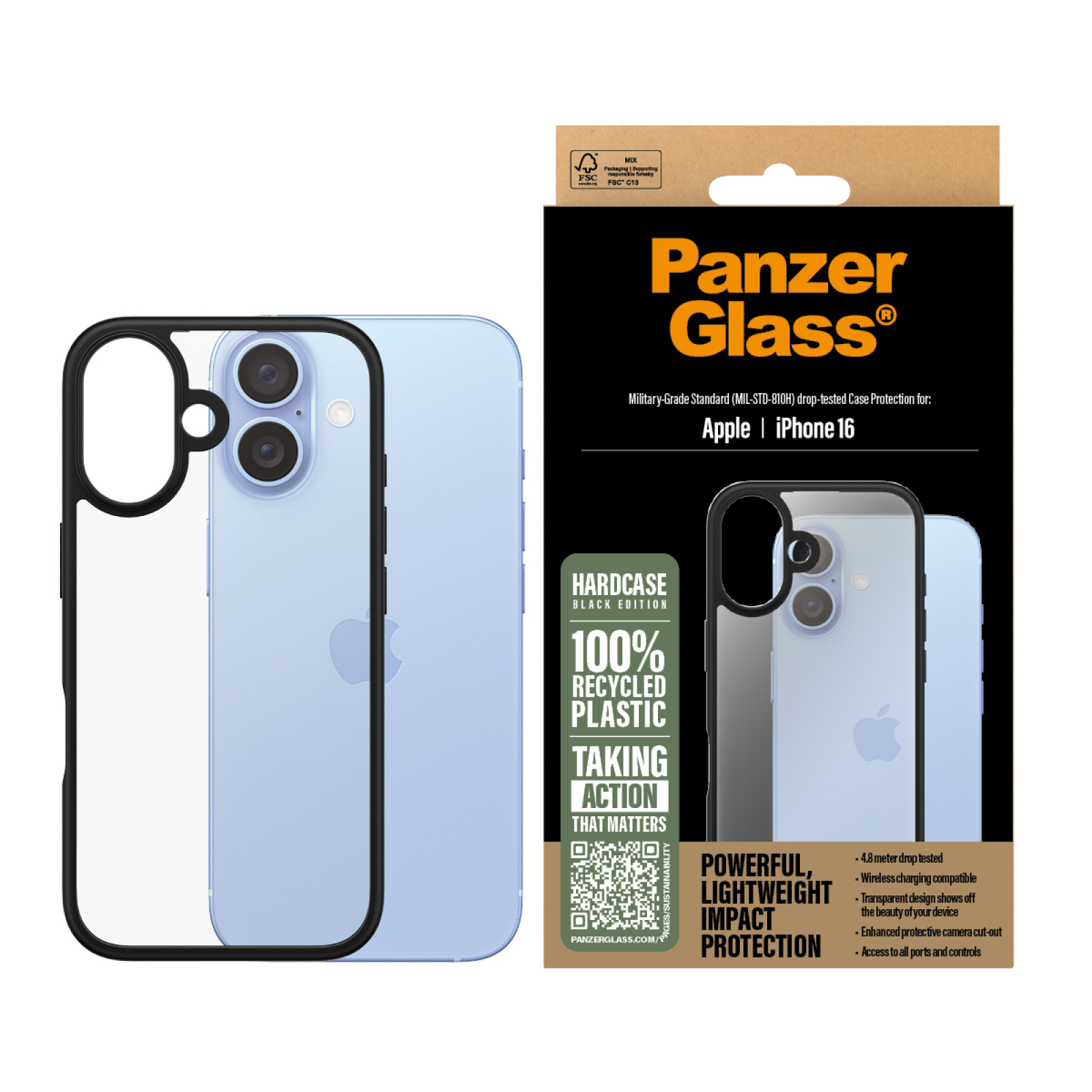 Гръб PanzerGlass HardCase за iPhone 16 - Черен