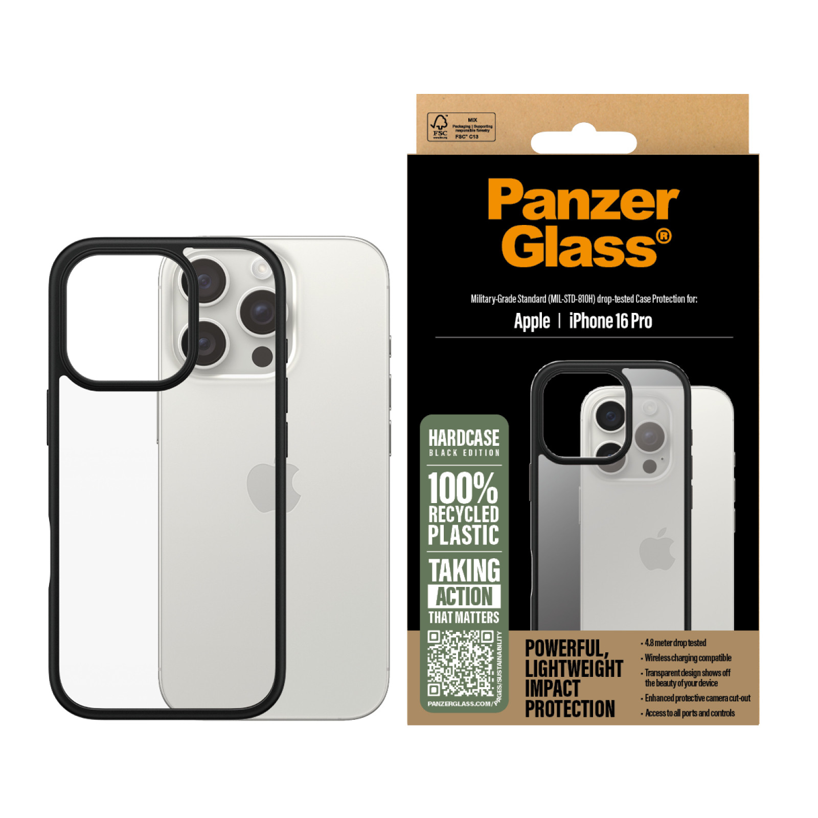 Гръб PanzerGlass HardCase за iPhone 16 Pro - Черен