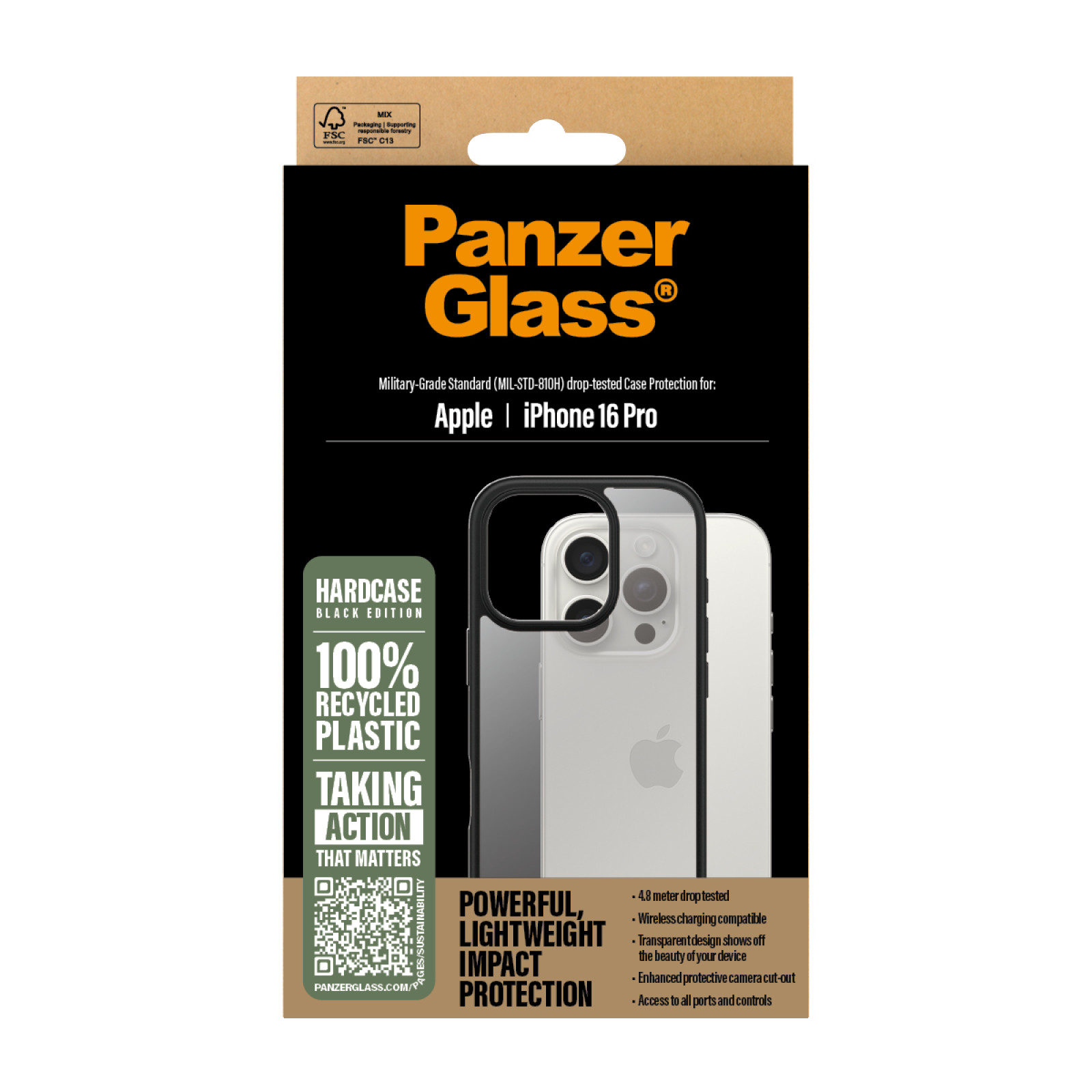 Гръб PanzerGlass HardCase за iPhone 16 Pro - Черен