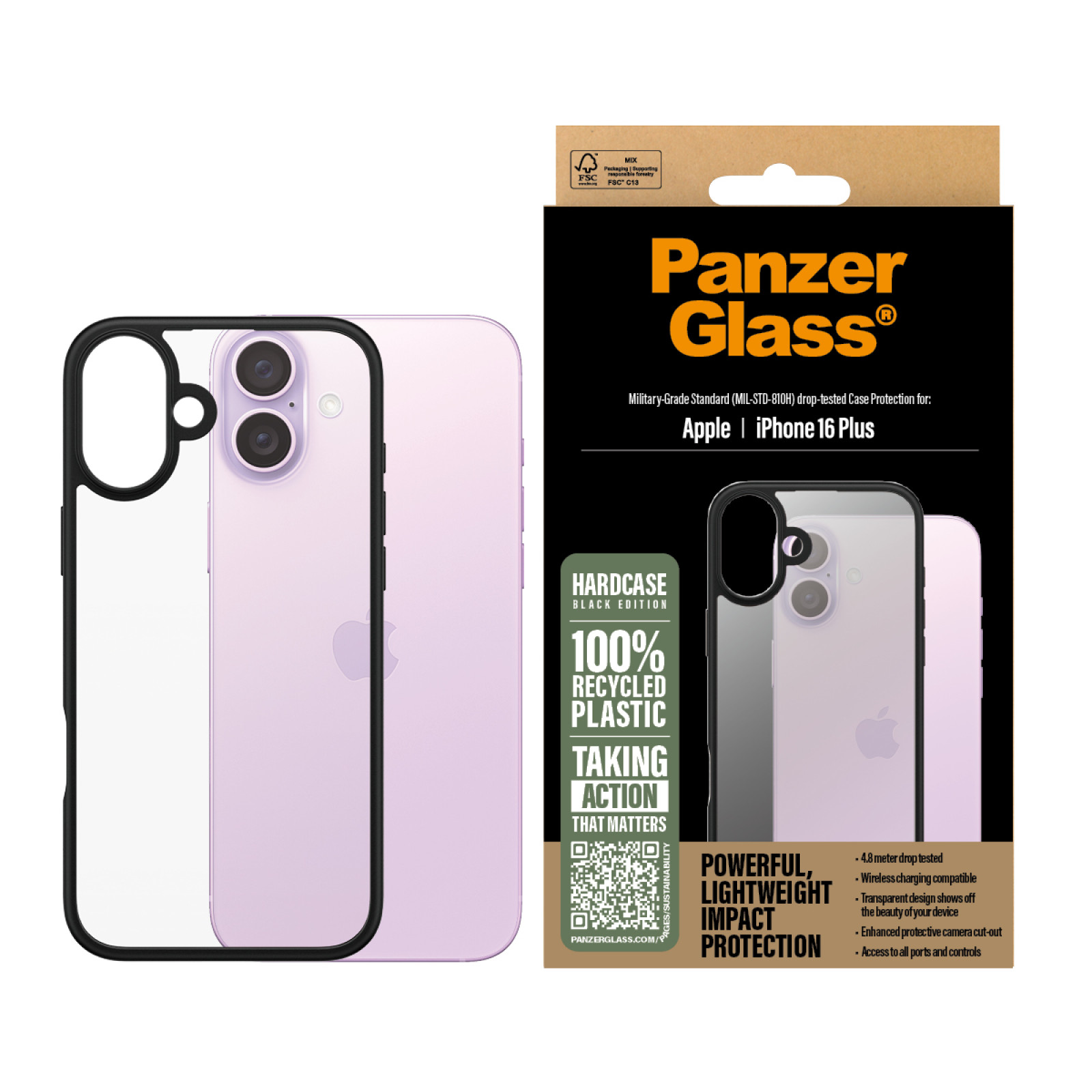 Гръб PanzerGlass HardCase за iPhone 16 Plus - Черен