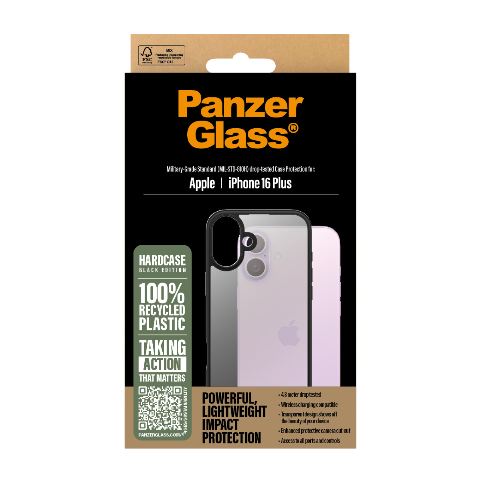 Гръб PanzerGlass HardCase за iPhone 16 Plus - Черен