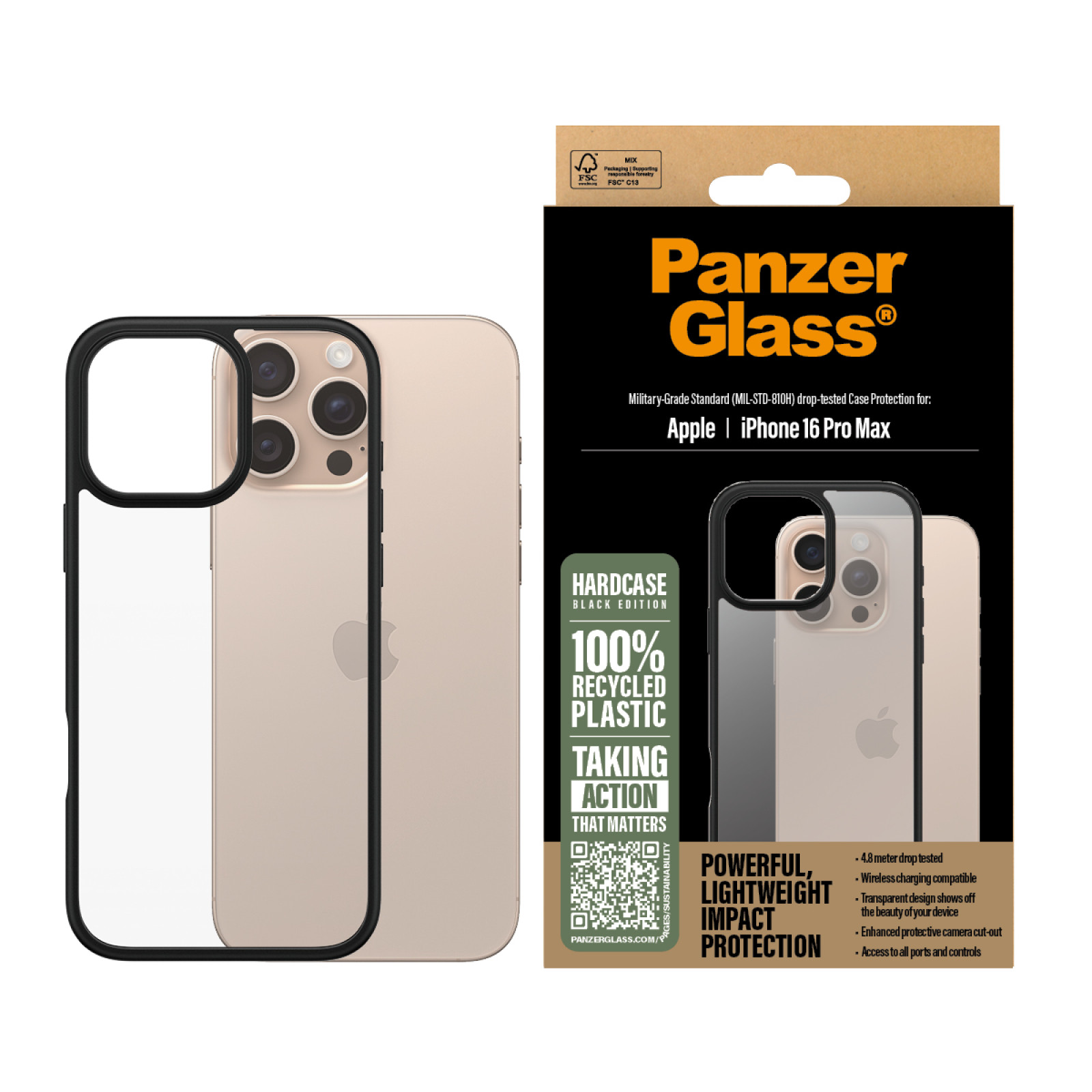 Гръб PanzerGlass HardCase за iPhone 16 Pro Max - Черен