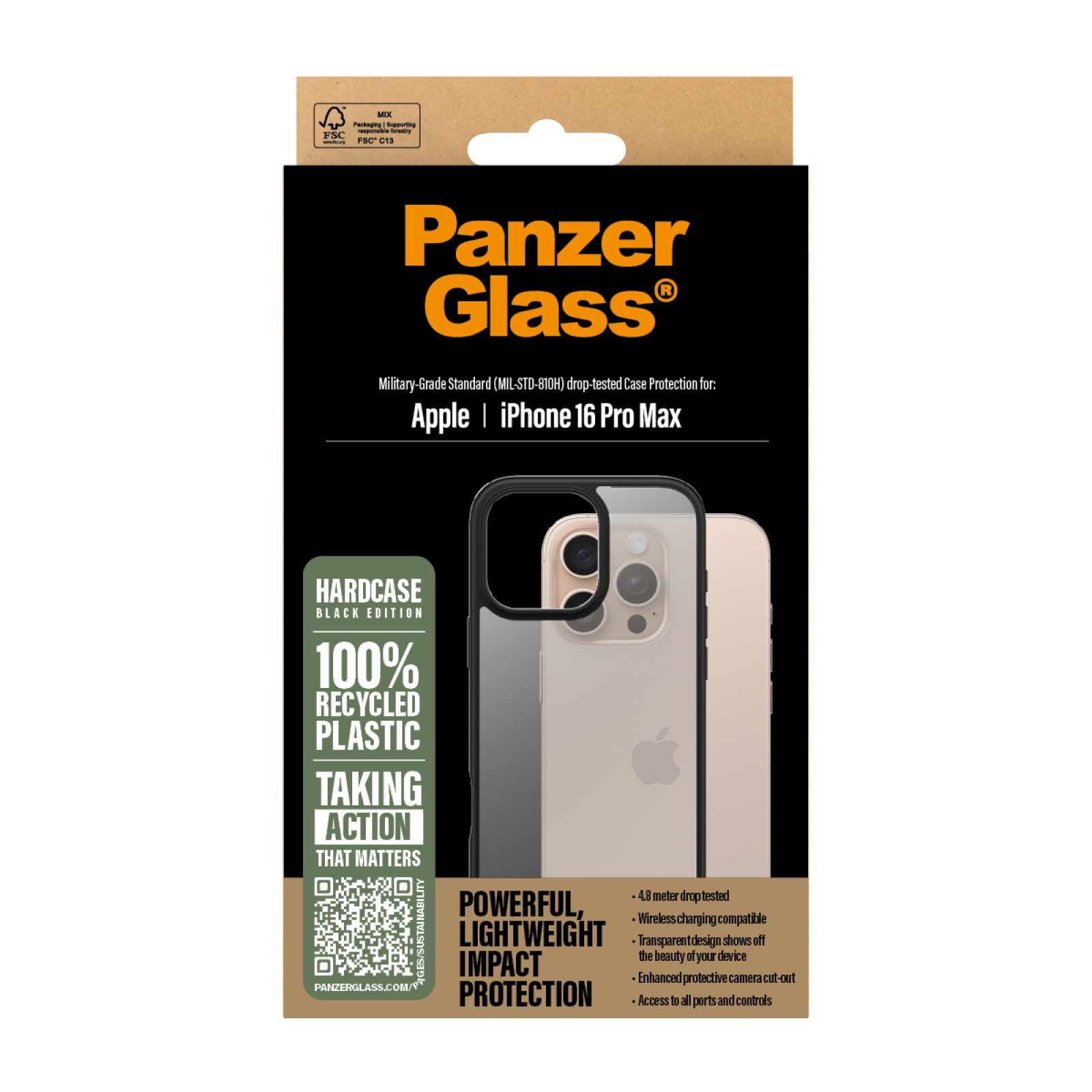 Гръб PanzerGlass HardCase за iPhone 16 Pro Max - Черен