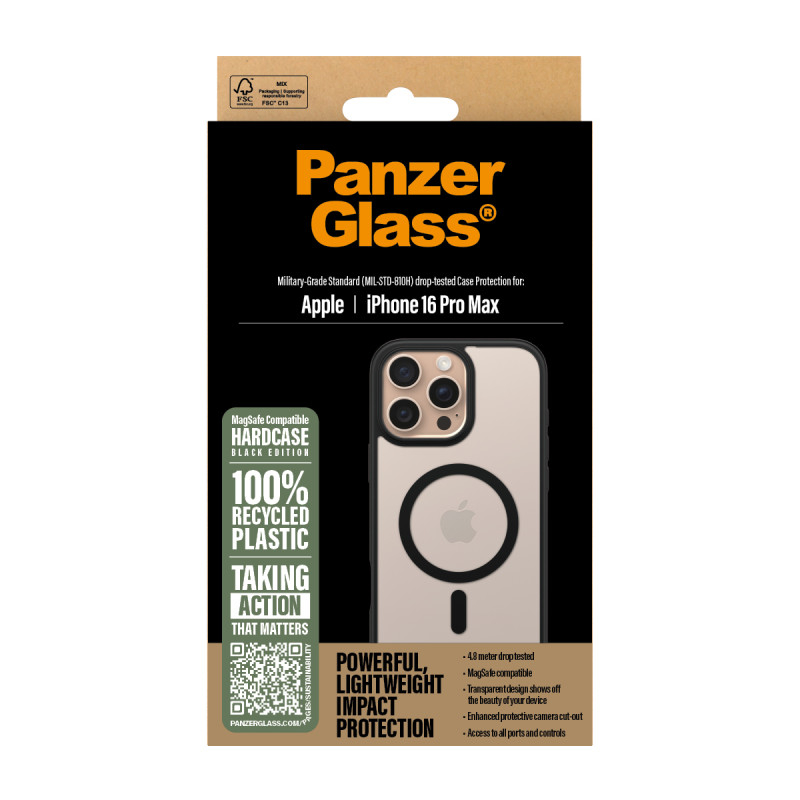 Гръб PanzerGlass HardCase за iPhone 16 Pro Max, Black MagSafe - Прозрачен