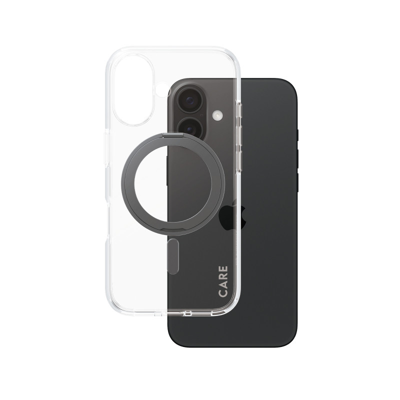 Гръб CARE by PanzerGlass за iPhone 16, Feature Case Black Kickstand and MagSafe