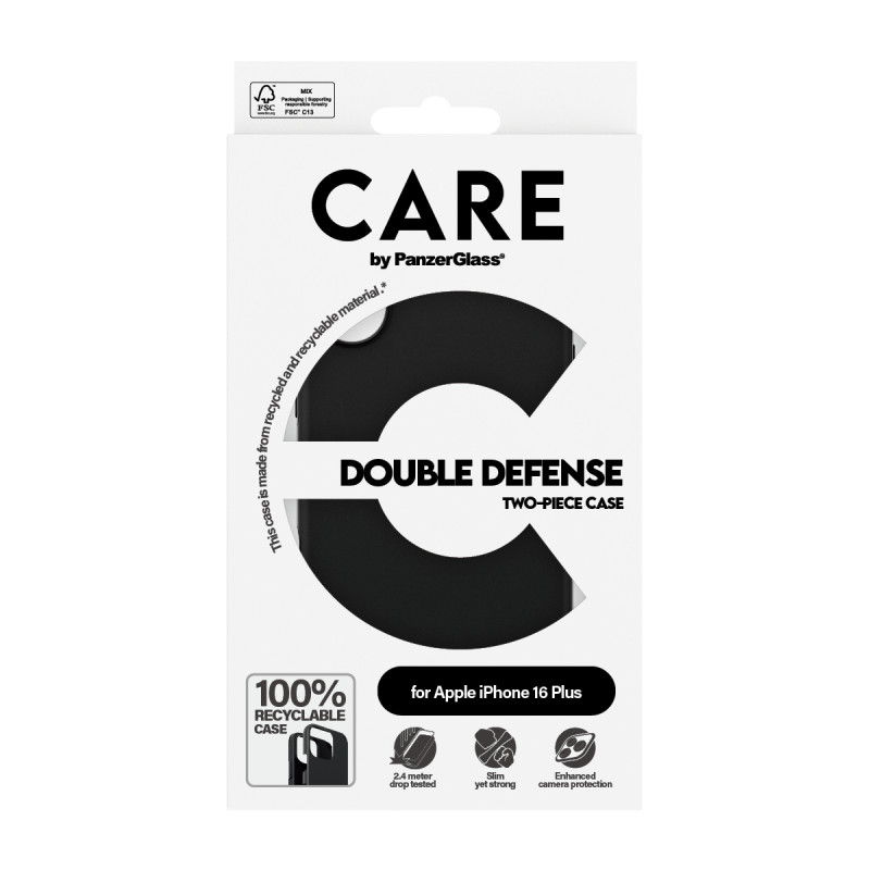 Гръб CARE by PanzerGlass за iPhone 16 Plus, Feature Case Double Defence - Черен