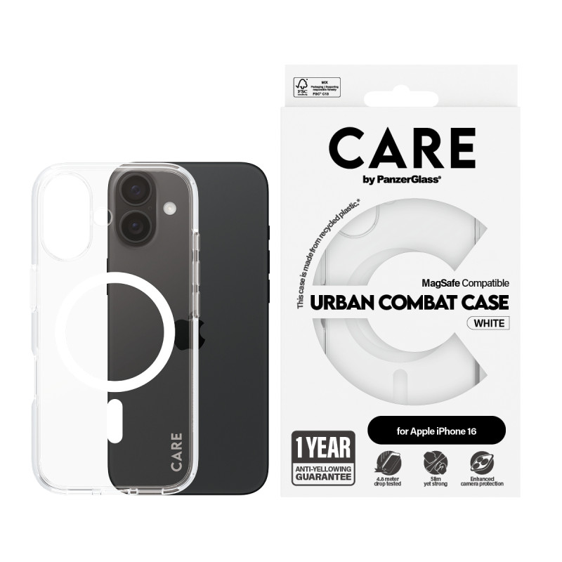 Гръб CARE by PanzerGlass за iPhone 16, Flagship Case Urban Combat White MagSafe