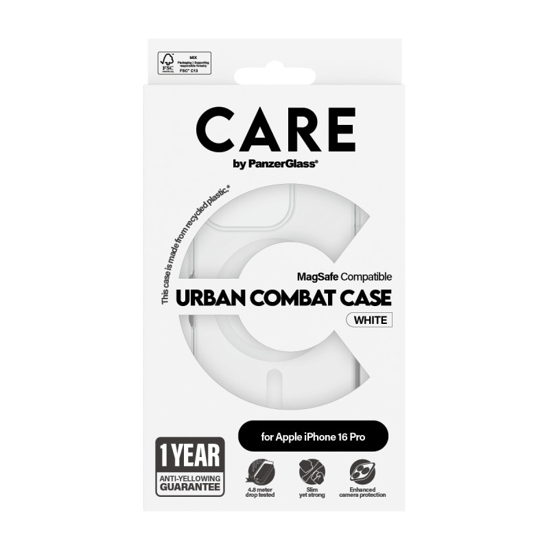 Гръб CARE by PanzerGlass за iPhone 16 Pro, Flagship Case Urban Combat White MagSafe