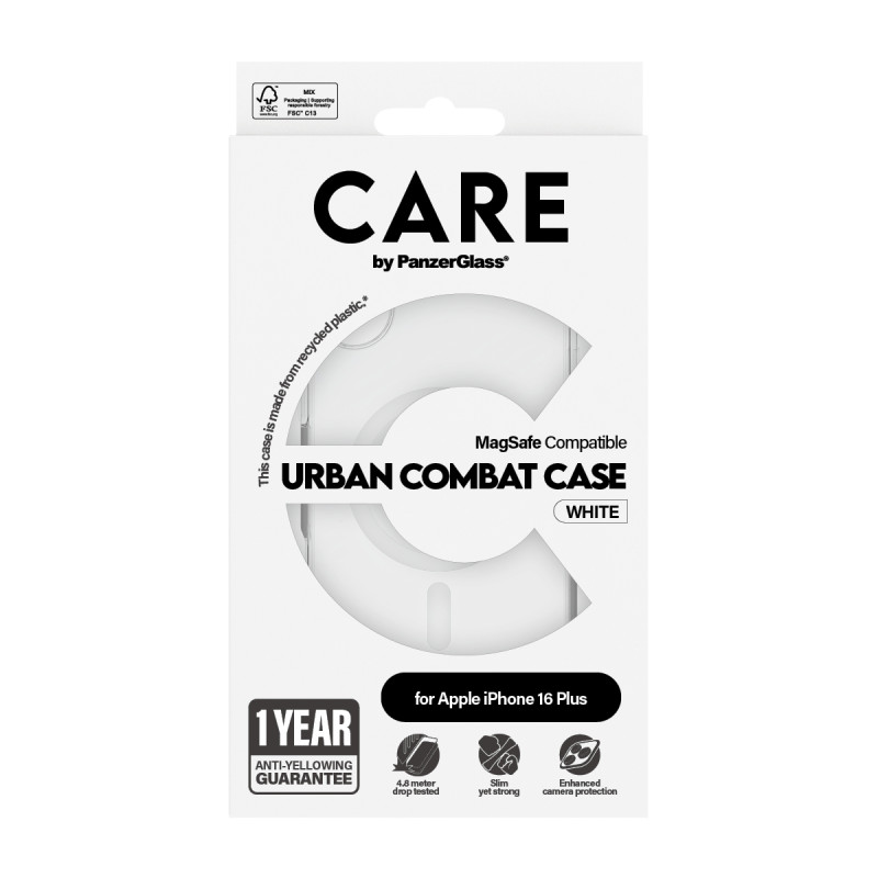 Гръб CARE by PanzerGlass за iPhone 16 Plus, Flagship Case Urban Combat White MagSafe