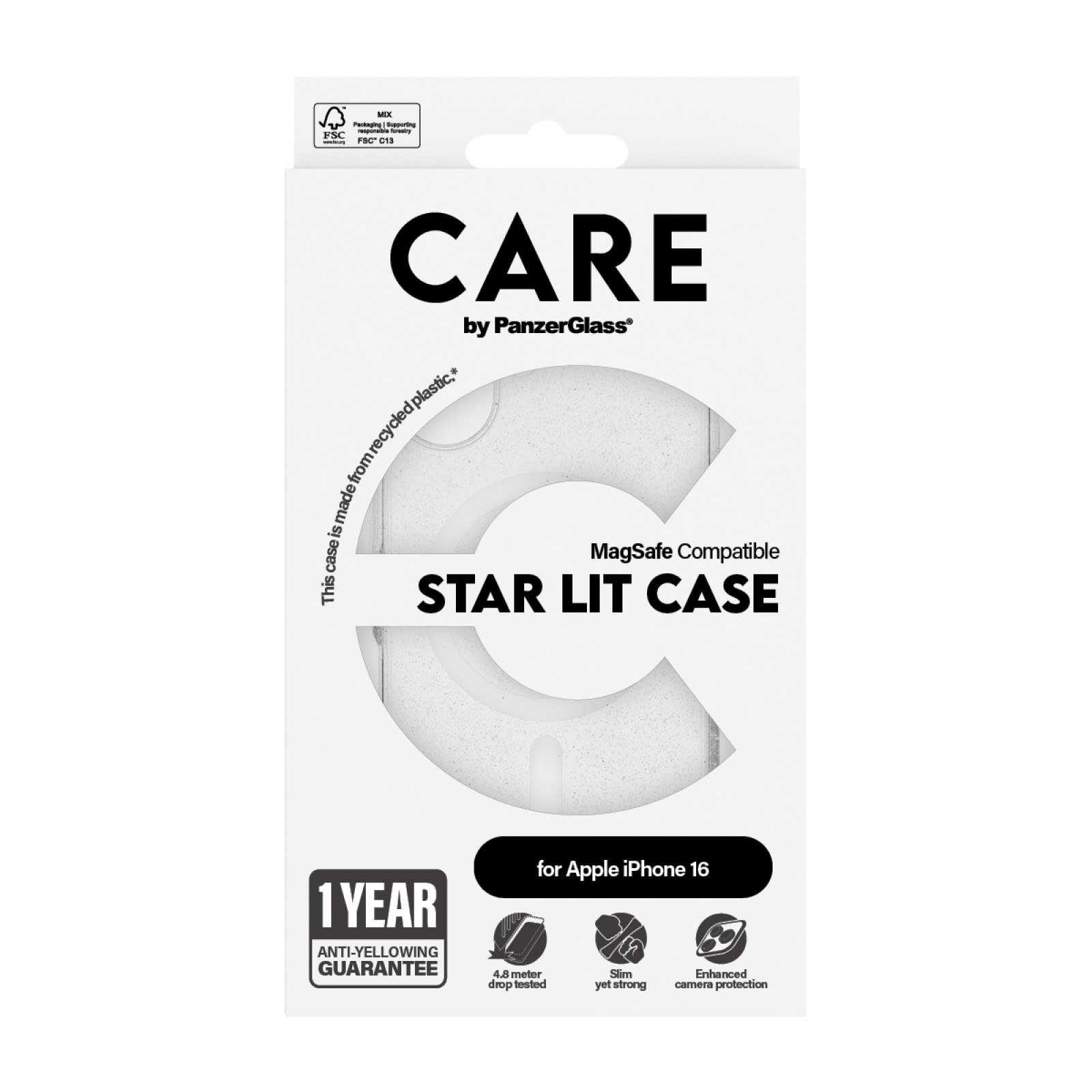 Гръб CARE by PanzerGlass за iPhone 16, Flagship Case Star Lit w. White MagSafe