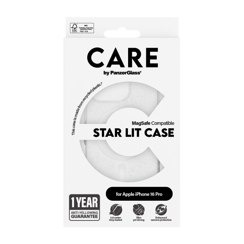 Гръб CARE by PanzerGlass за iPhone 16 Pro, Flagship Case Star Lit w. White MagSafe