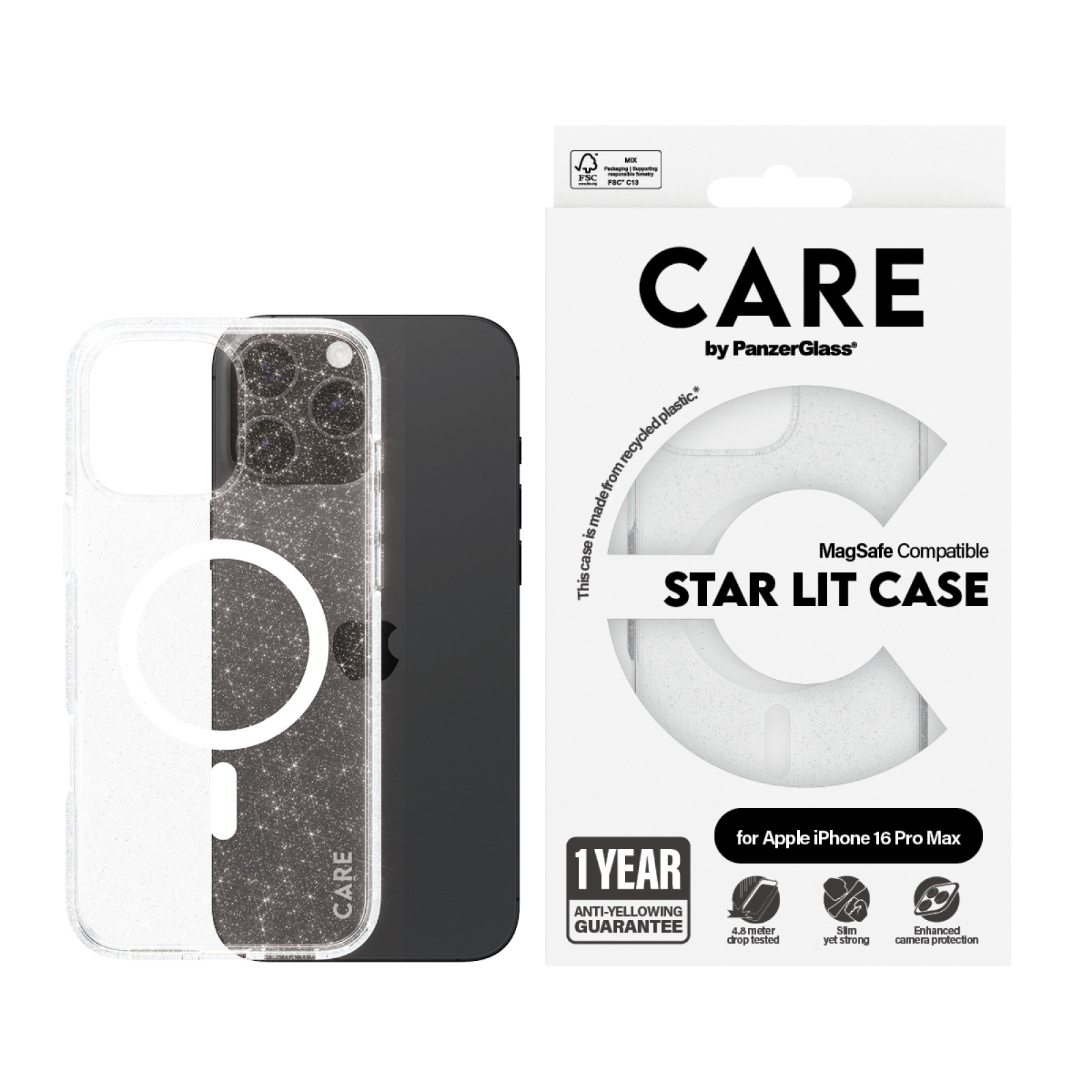 Гръб CARE by PanzerGlass за iPhone 16 Pro Max, Flagship Case Star Lit w. White MagSafe