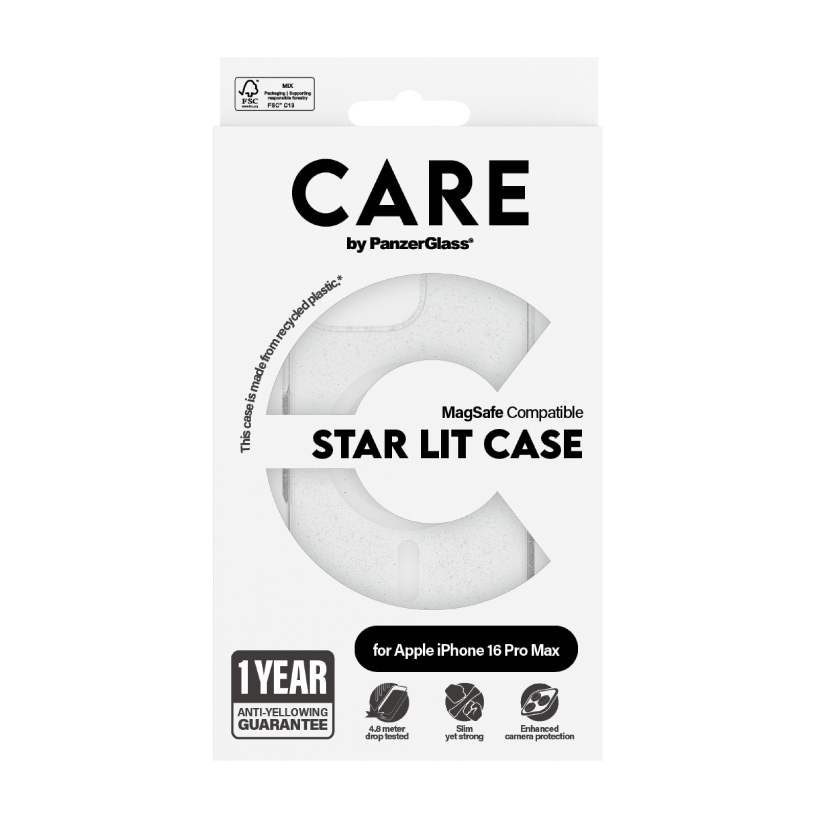 Гръб CARE by PanzerGlass за iPhone 16 Pro Max, Flagship Case Star Lit w. White MagSafe