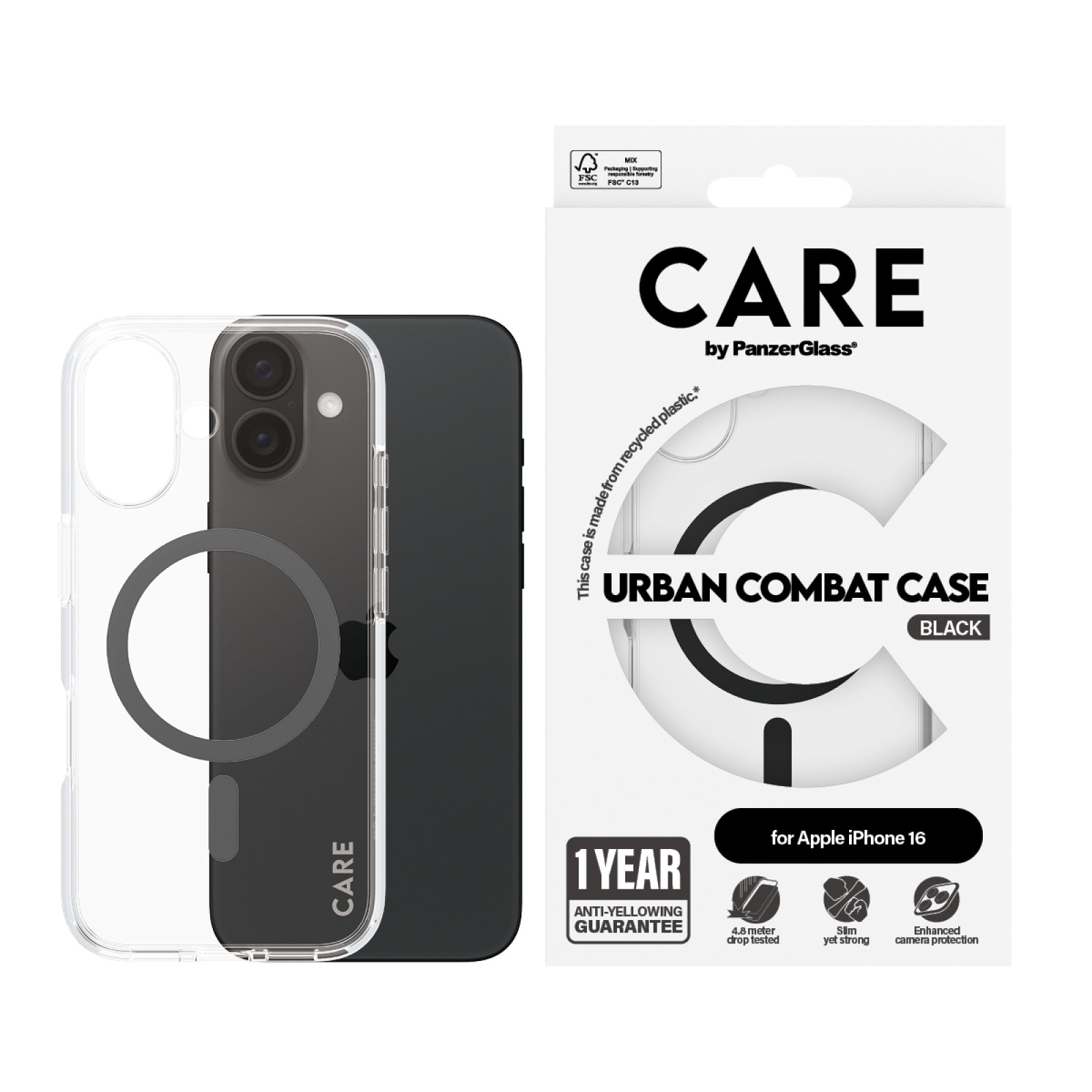 Гръб CARE by PanzerGlass за iPhone 16, Flagship Case Urban Combat w. Black MagSafe