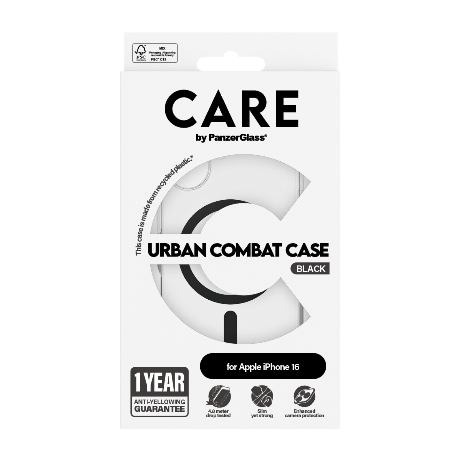 Гръб CARE by PanzerGlass за iPhone 16, Flagship Case Urban Combat w. Black MagSafe