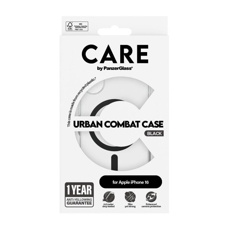 Гръб CARE by PanzerGlass за iPhone 16, Flagship Case Urban Combat w. Black MagSafe