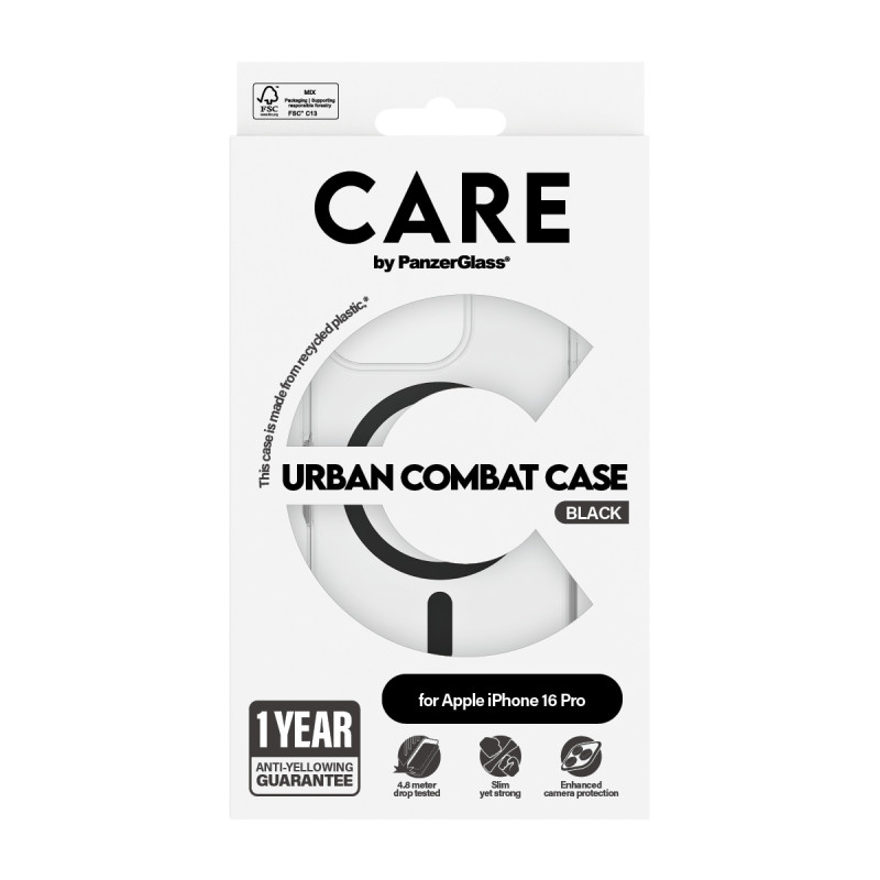 Гръб CARE by PanzerGlass за iPhone 16 Pro, Flagship Case Urban Combat w. Black MagSafe