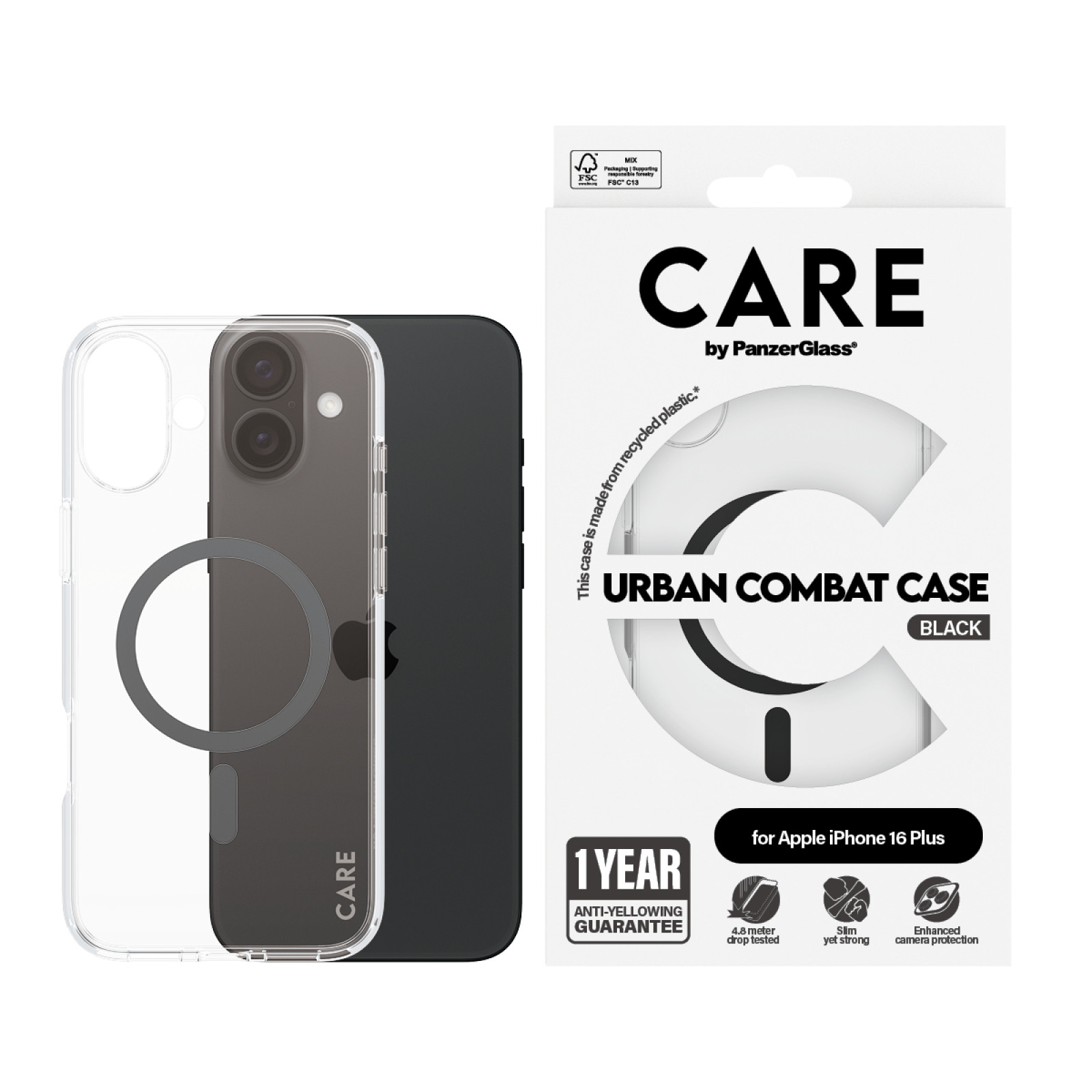 Гръб CARE by PanzerGlass за iPhone 16 Plus, Flagship Case Urban Combat w. Black MagSafe