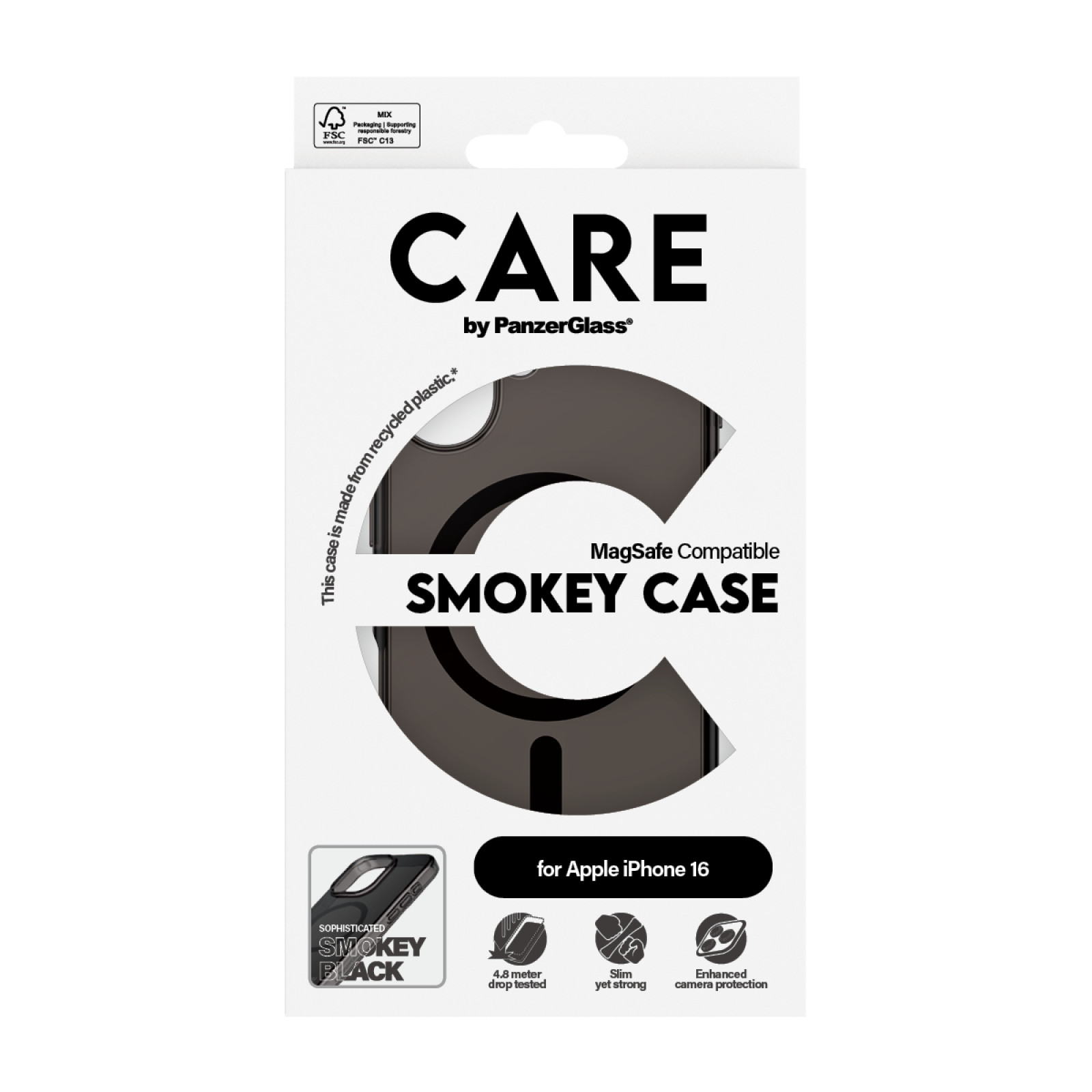 Гръб CARE by PanzerGlass за iPhone 16, Flagship, Smokey, Urban Combat, Black MagSafe