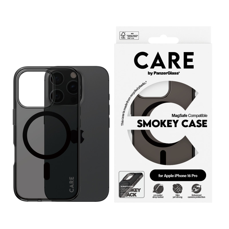 Гръб CARE by PanzerGlass за iPhone 16 Pro,  Flagship, Smokey, Urban Combat, Black MagSafe