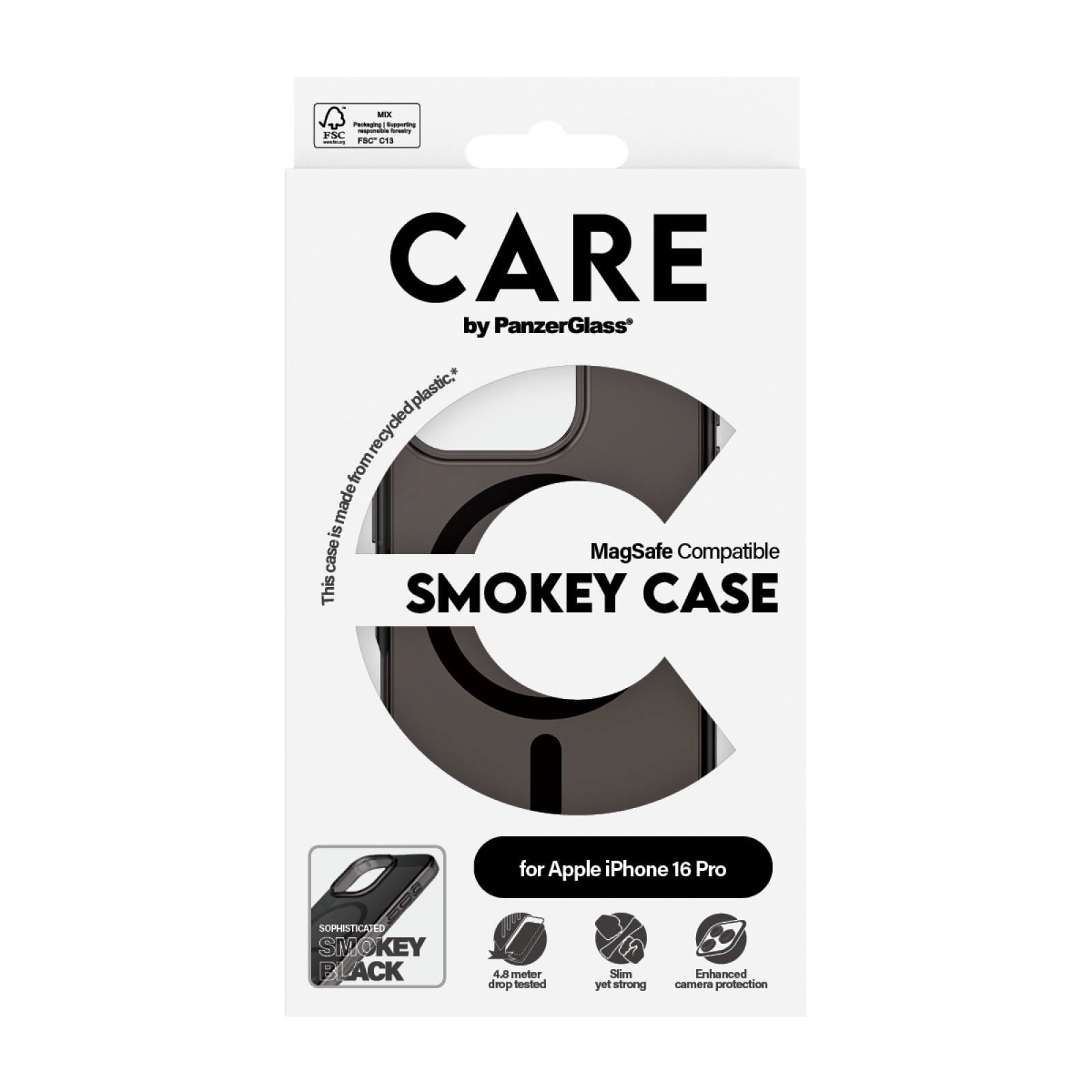 Гръб CARE by PanzerGlass за iPhone 16 Pro,  Flagship, Smokey, Urban Combat, Black MagSafe