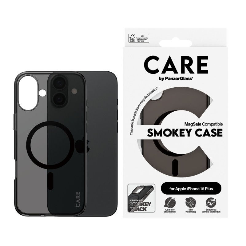 Гръб CARE by PanzerGlass за iPhone 16 Plus,  Flagship, Smokey, Urban Combat, Black MagSafe