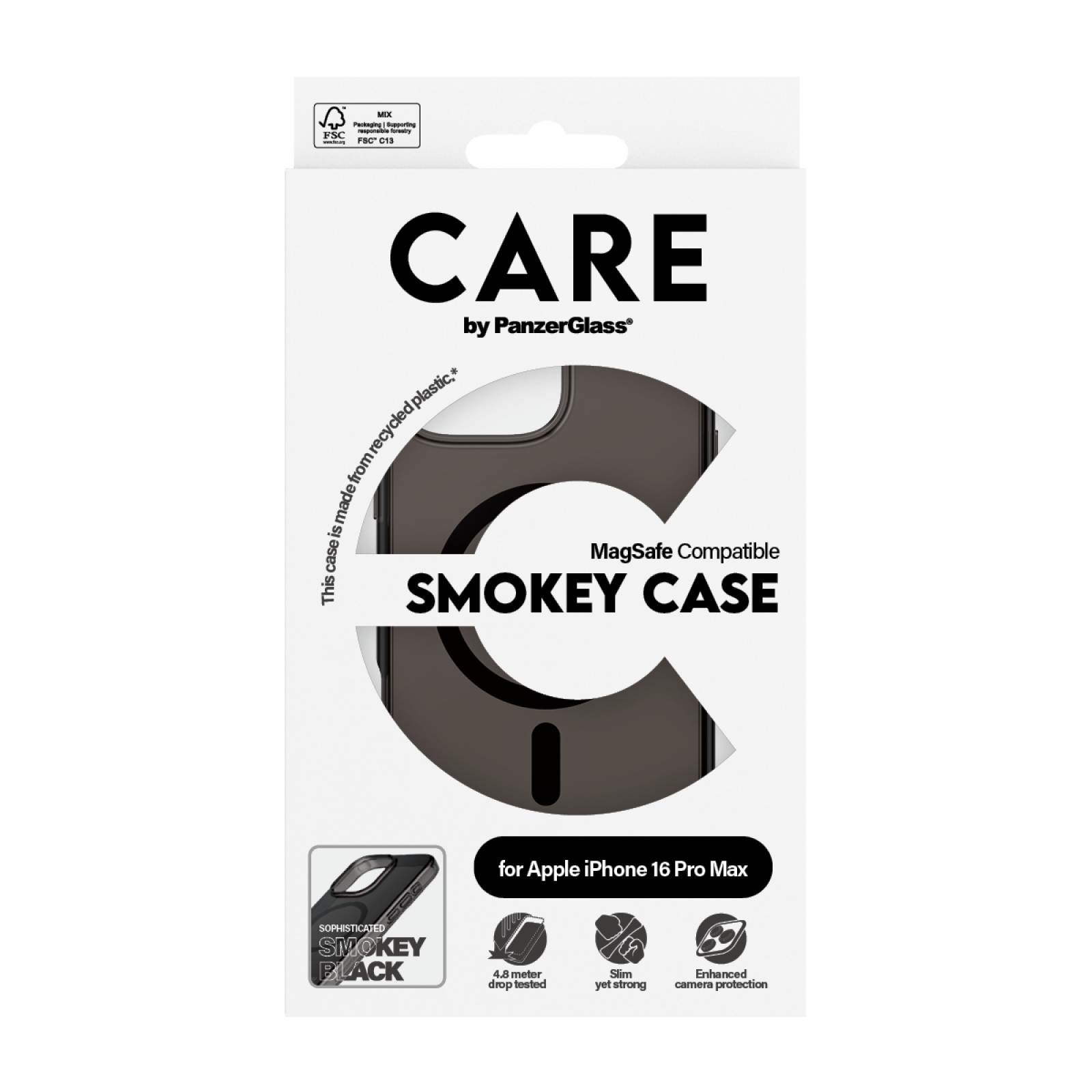 Гръб CARE by PanzerGlass за iPhone 16 Pro Max, Flagship, Smokey, Urban Combat, Black MagSafe