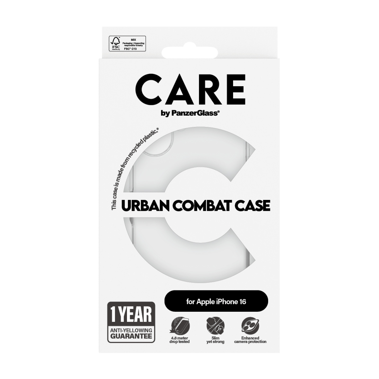 Гръб CARE by PanzerGlass за iPhone 16, Flagship Case Urban Combat Clear Frame