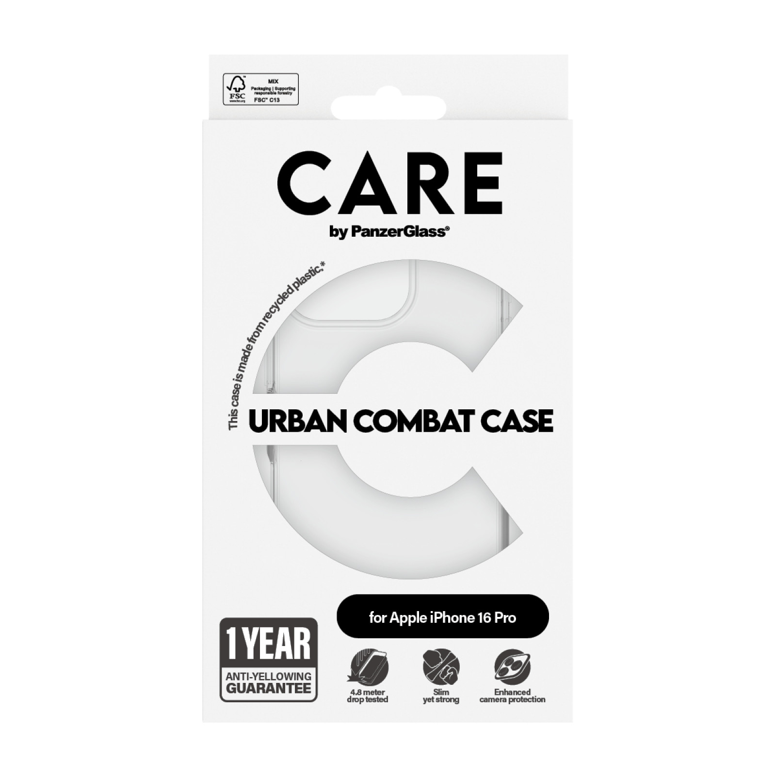 Гръб CARE by PanzerGlass за iPhone 16 Pro, Flagship Case Urban Combat Clear Frame