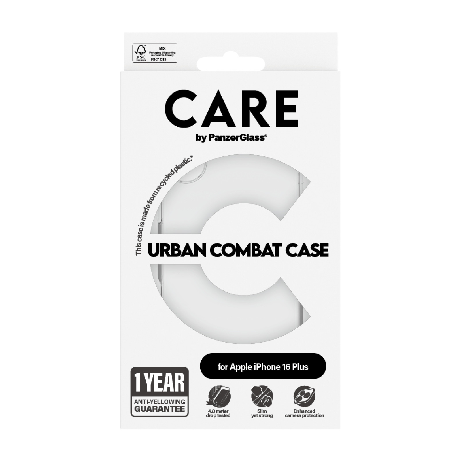 Гръб CARE by PanzerGlass за iPhone 16 Plus, Flagship Case Urban Combat Clear Frame