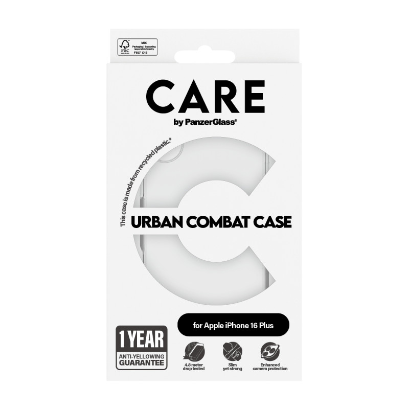 Гръб CARE by PanzerGlass за iPhone 16 Plus, Flagship Case Urban Combat Clear Frame