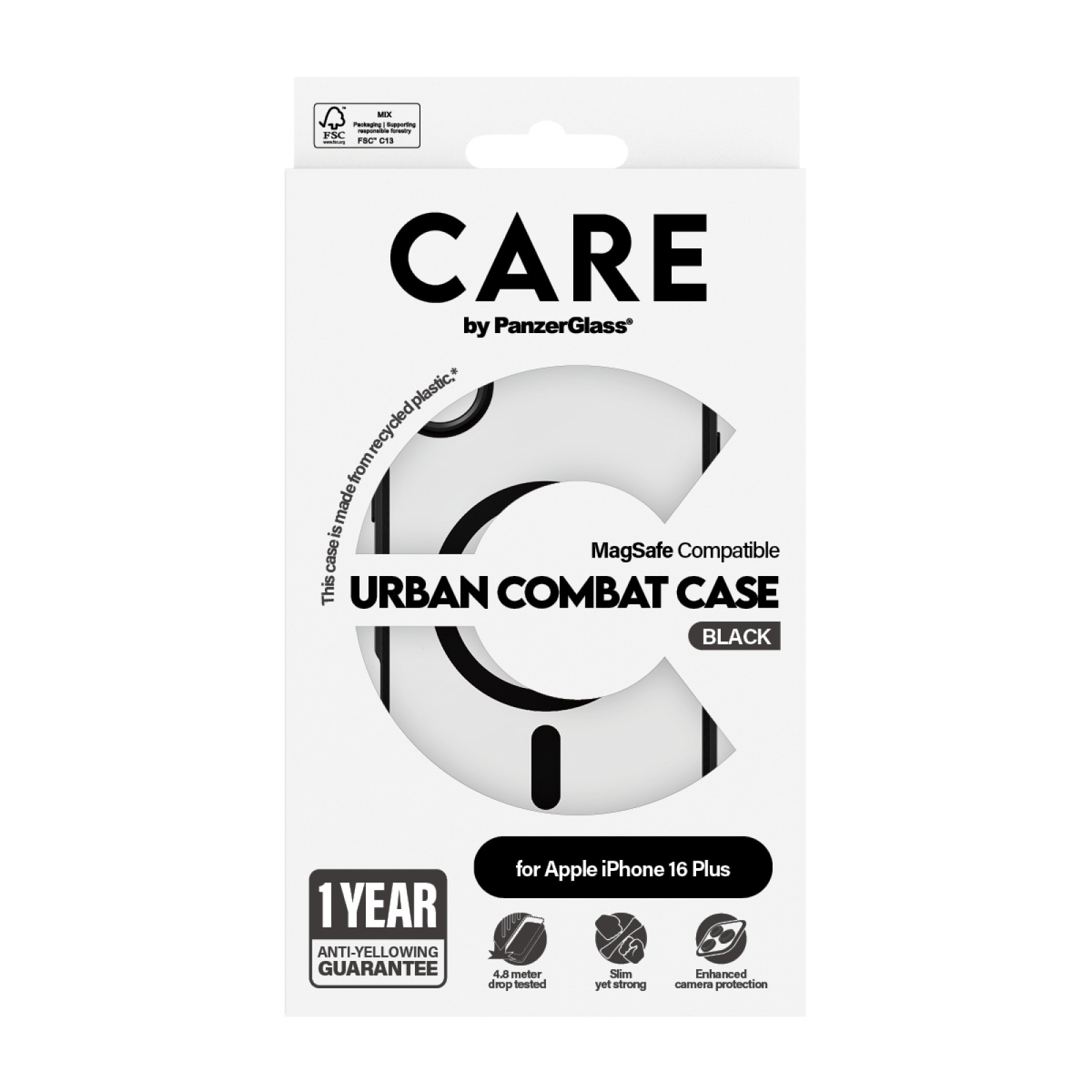 Гръб CARE by PanzerGlass за iPhone 16 Plus, Flagship Case Urban Combat Black Frame and MagSafe