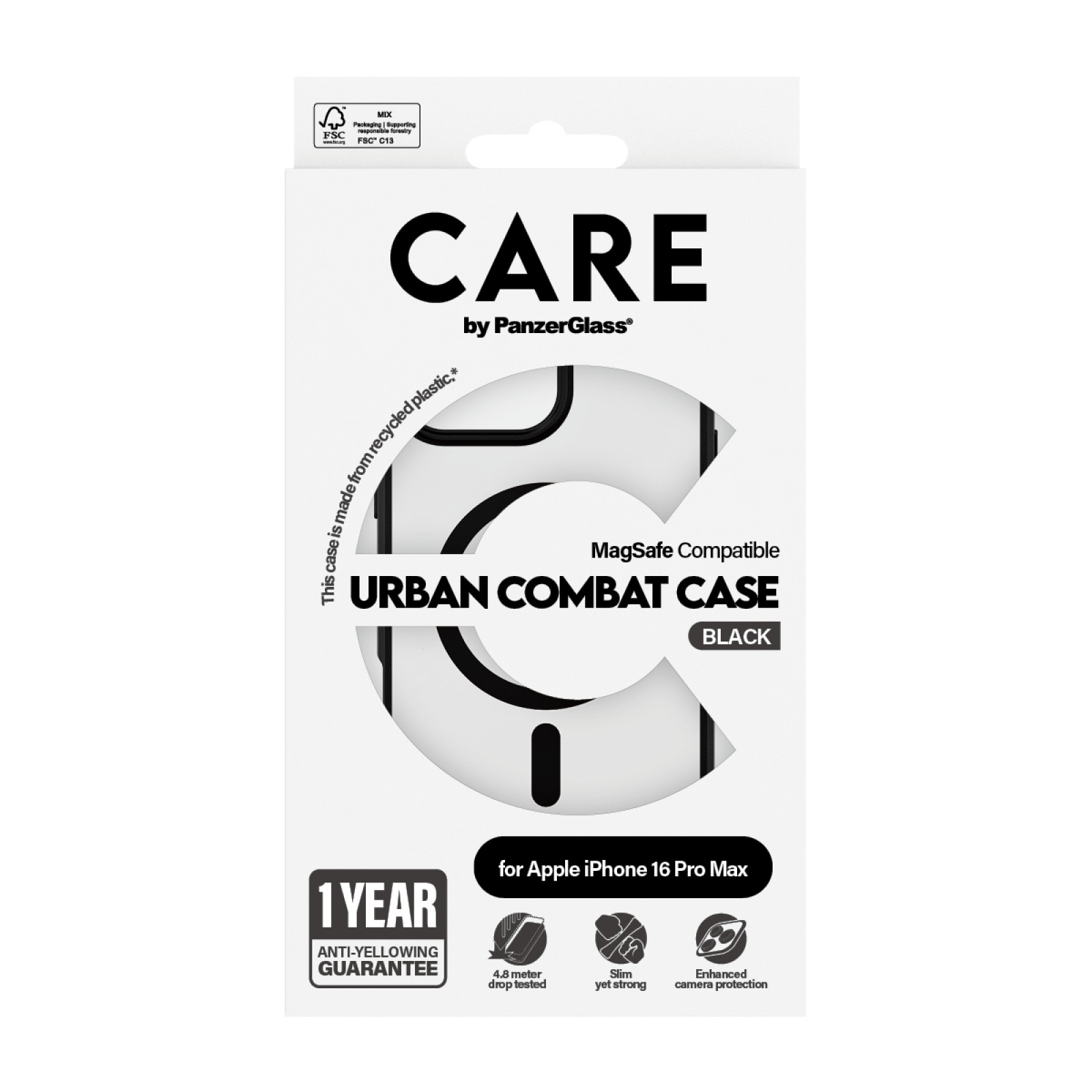 Гръб CARE by PanzerGlass за iPhone 16 Pro Max, Flagship Case Urban Combat Black Frame and MagSafe